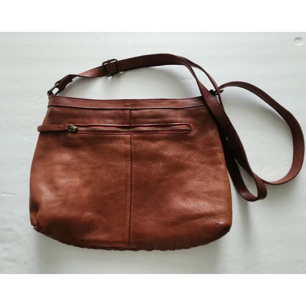 BIBA Barcelona Leather Brick Brown Color Tote Shoulder Bag Braided